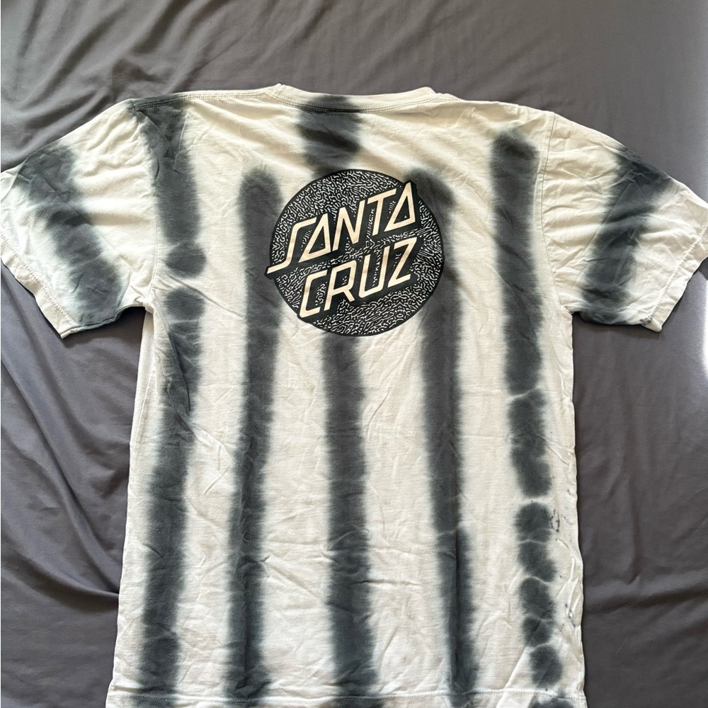 Santa Cruz Skateboards Black and White Tie-Dye Short Sleeve Tee